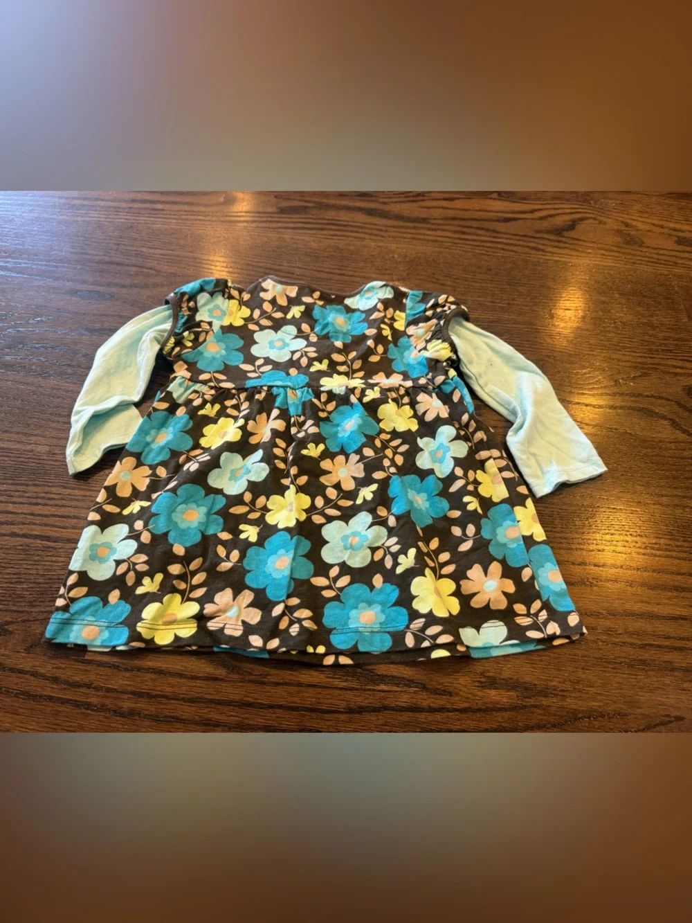 Carter's Floral Layered-Look Long Sleeve Dress with Mint Sleeves